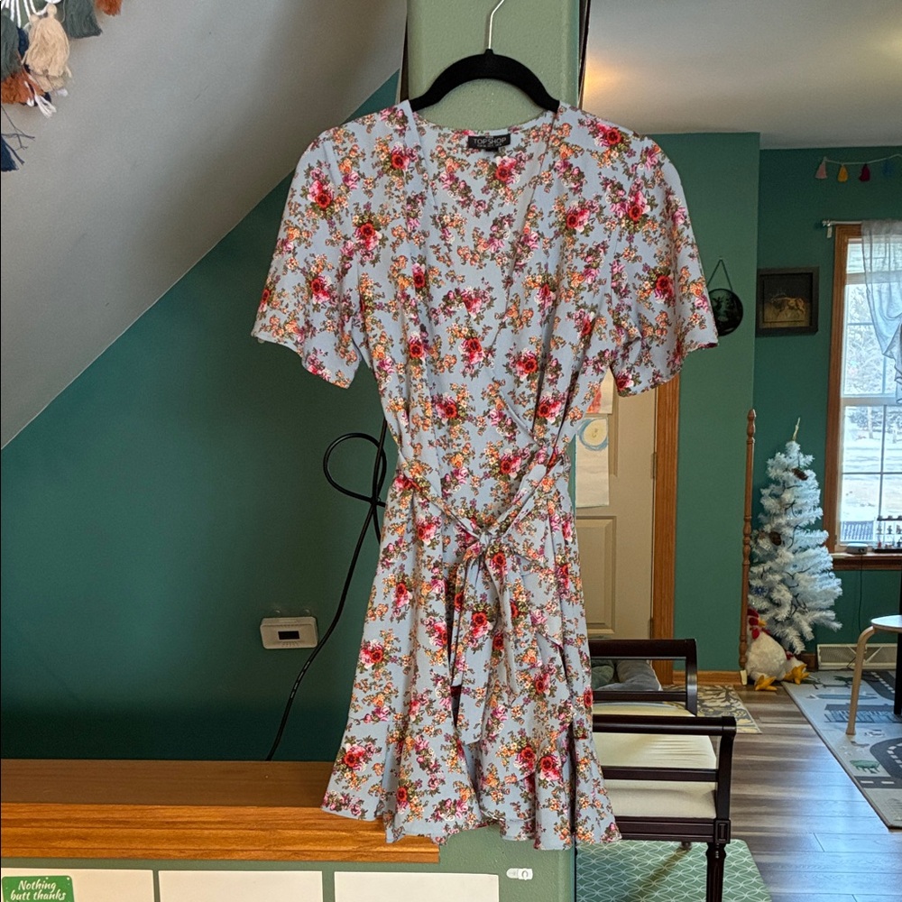 Topshop Floral Mini Dress - Red and White